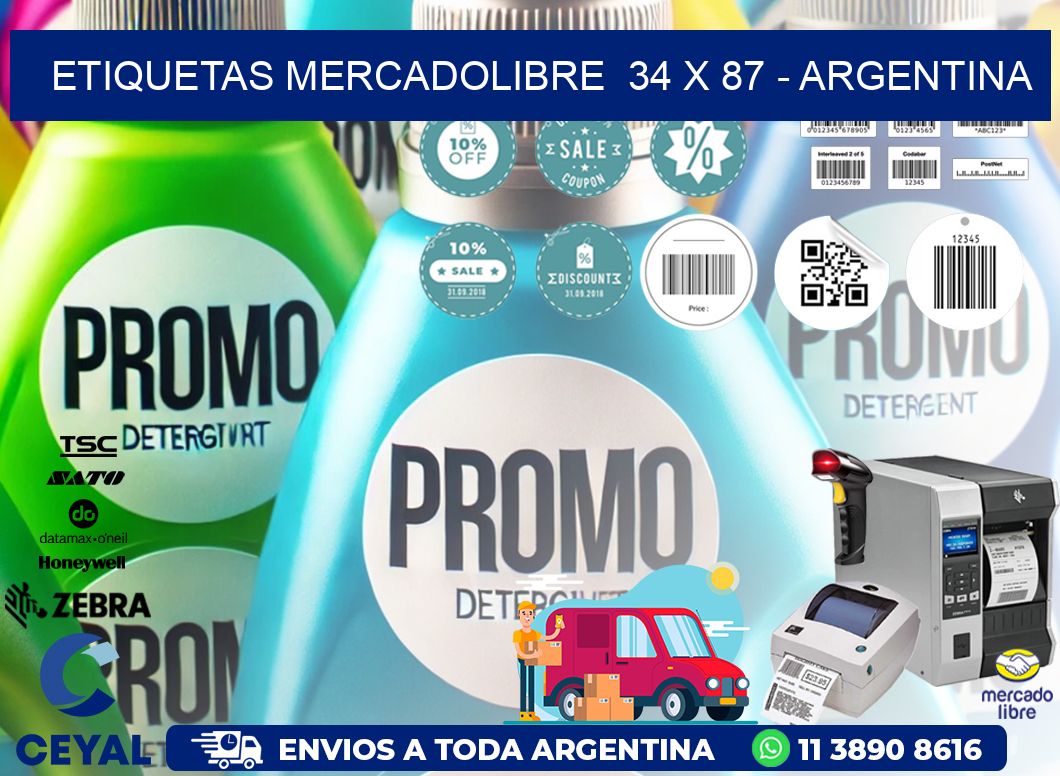 ETIQUETAS MERCADOLIBRE  34 x 87 - ARGENTINA