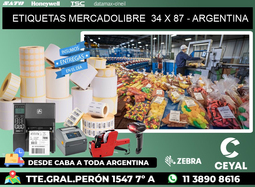 ETIQUETAS MERCADOLIBRE  34 x 87 - ARGENTINA