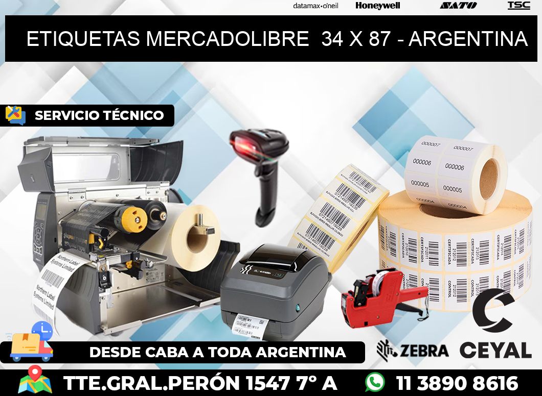 ETIQUETAS MERCADOLIBRE  34 x 87 - ARGENTINA