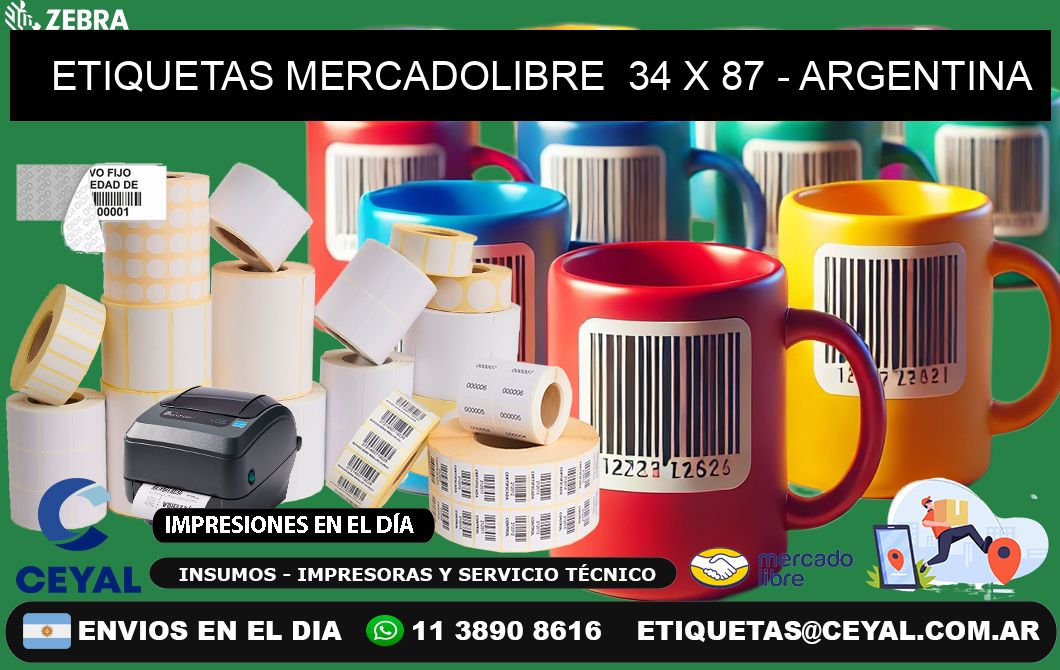 ETIQUETAS MERCADOLIBRE  34 x 87 - ARGENTINA