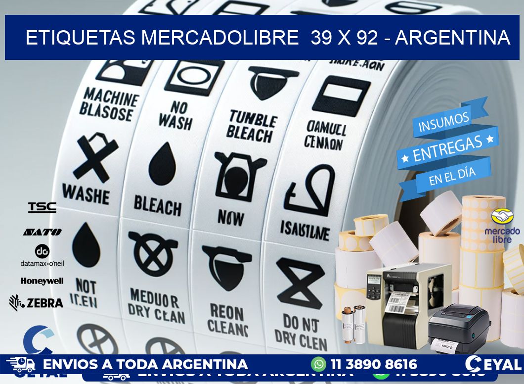 ETIQUETAS MERCADOLIBRE  39 x 92 - ARGENTINA