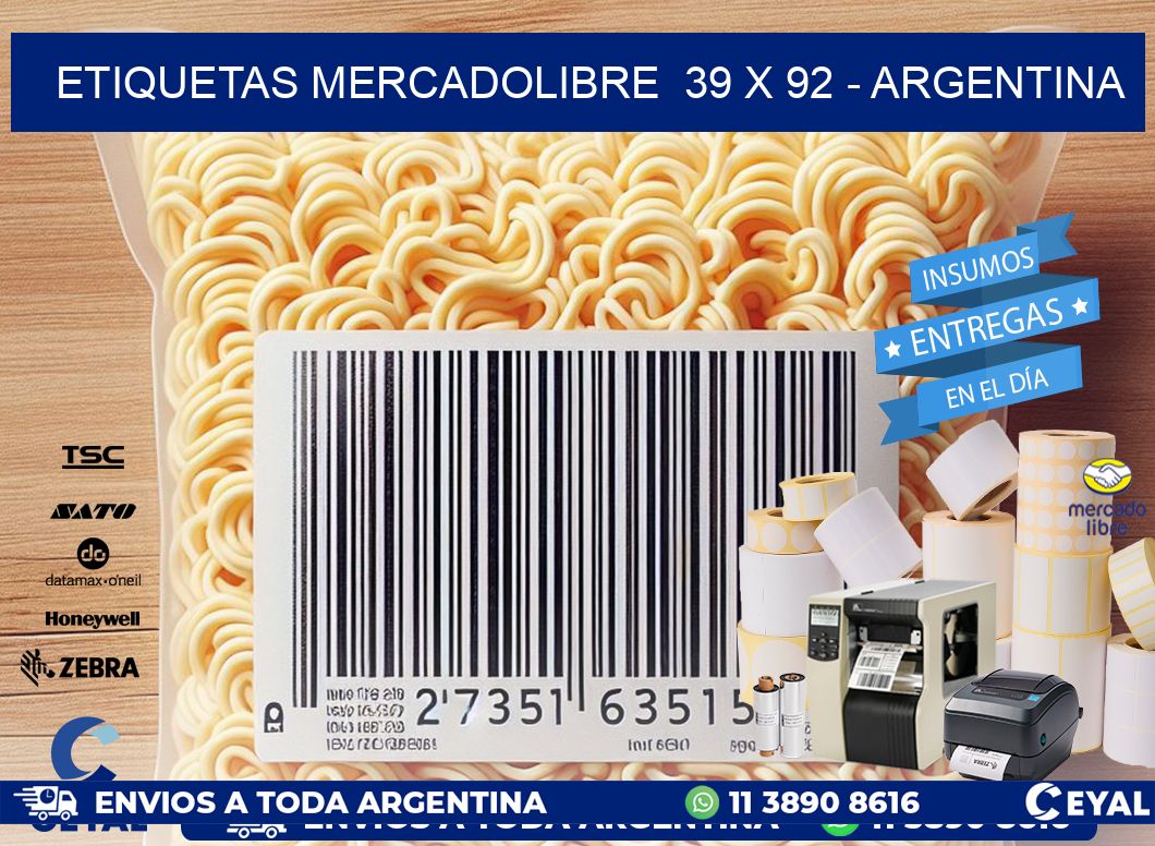 ETIQUETAS MERCADOLIBRE  39 x 92 - ARGENTINA