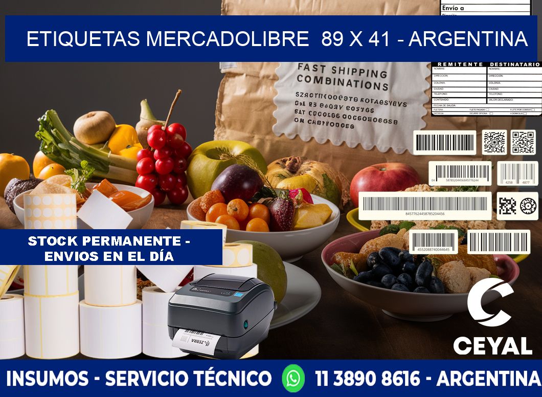 ETIQUETAS MERCADOLIBRE  89 x 41 - ARGENTINA
