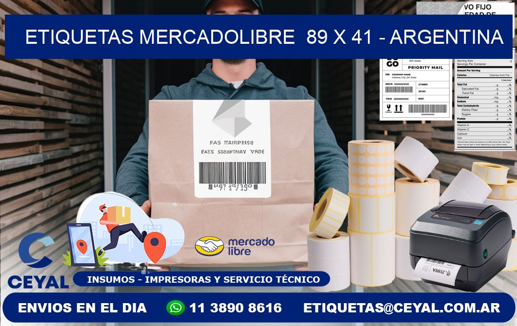 ETIQUETAS MERCADOLIBRE  89 x 41 - ARGENTINA