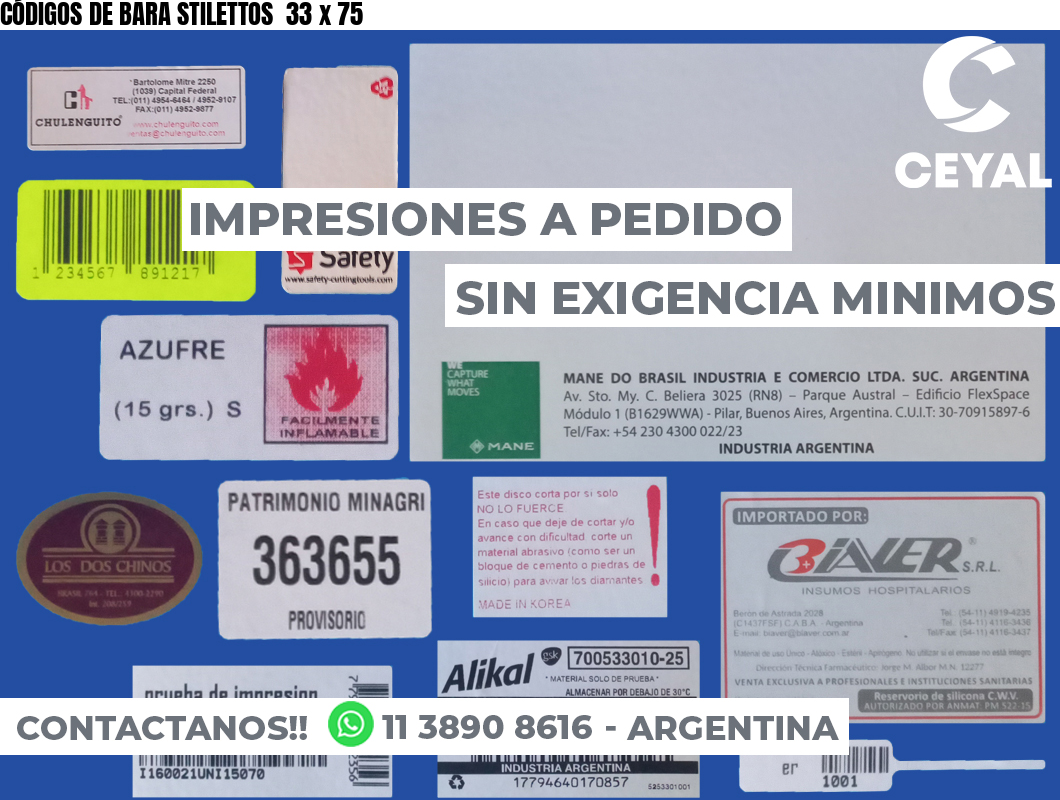 CÓDIGOS DE BARA STILETTOS  33 x 75