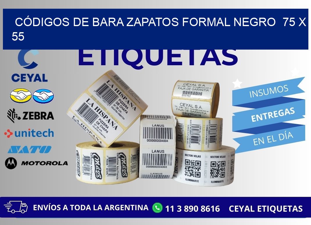 CÓDIGOS DE BARA ZAPATOS FORMAL NEGRO  75 x 55