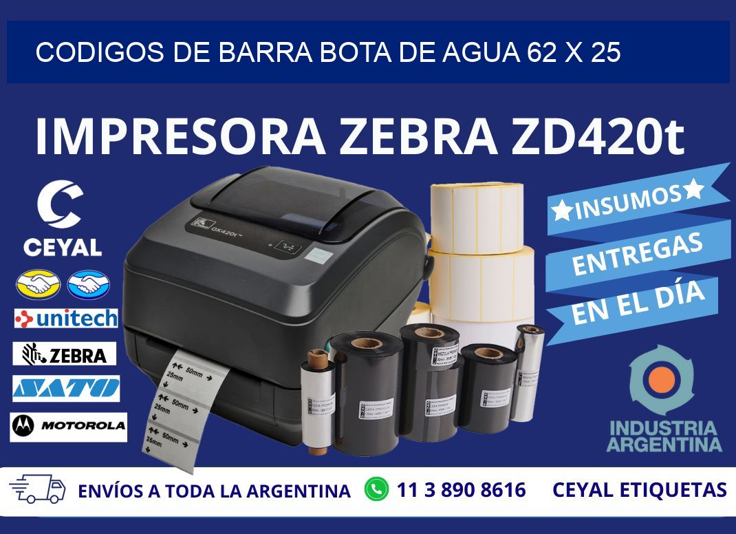 CODIGOS DE BARRA BOTA DE AGUA 62 x 25