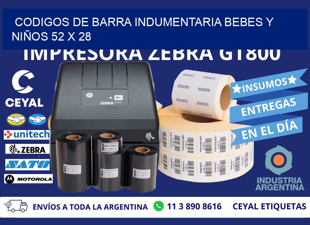 CODIGOS DE BARRA INDUMENTARIA BEBES Y NIÑOS 52 x 28