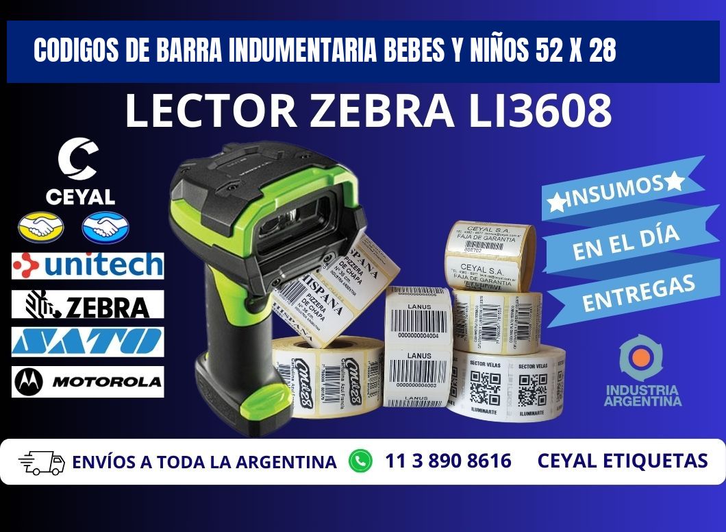 CODIGOS DE BARRA INDUMENTARIA BEBES Y NIÑOS 52 x 28