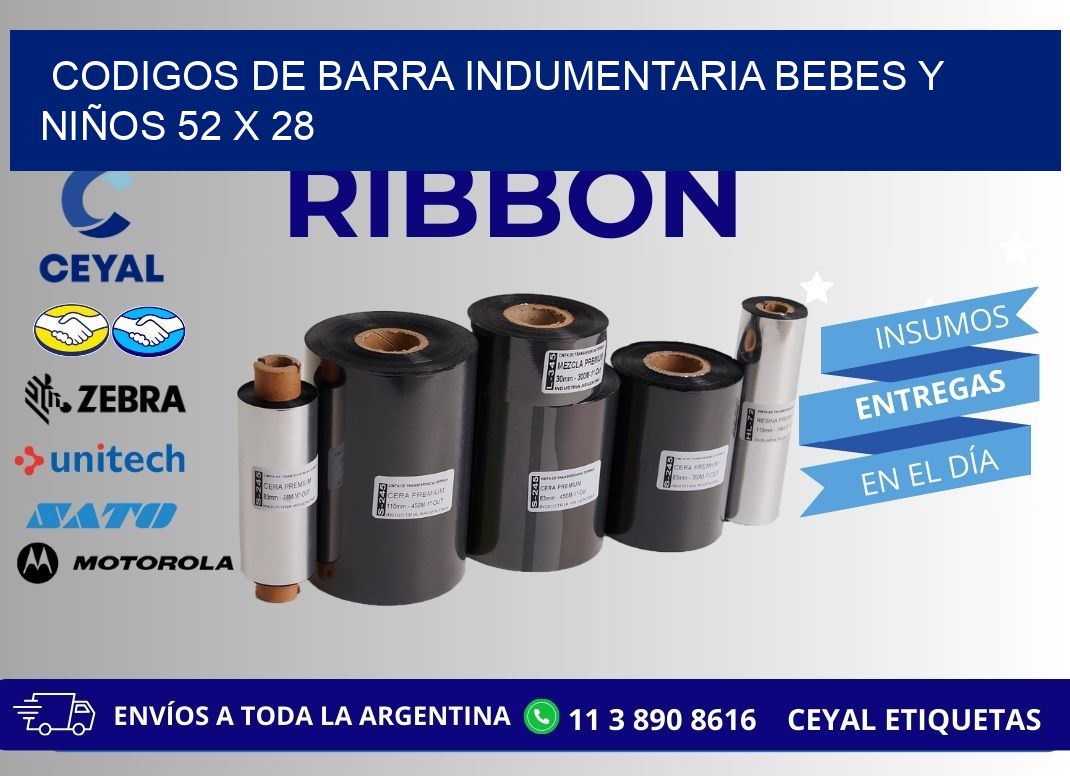 CODIGOS DE BARRA INDUMENTARIA BEBES Y NIÑOS 52 x 28