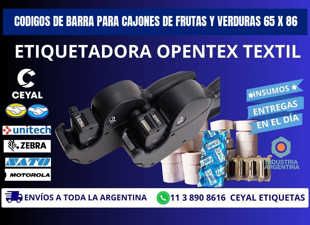CODIGOS DE BARRA PARA CAJONES DE FRUTAS Y VERDURAS 65 x 86