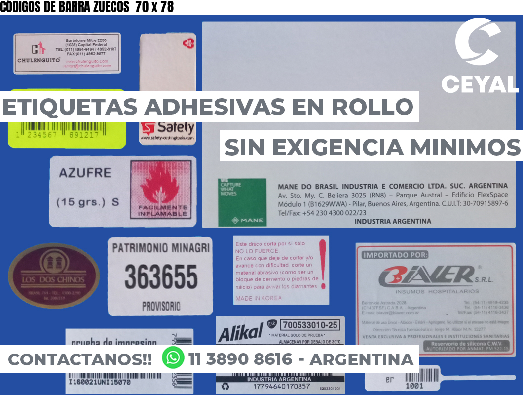 CÓDIGOS DE BARRA ZUECOS  70 x 78