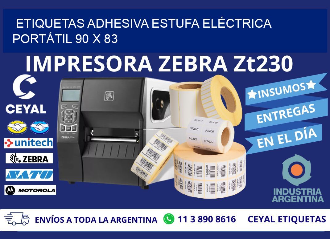 ETIQUETAS ADHESIVA ESTUFA ELÉCTRICA PORTÁTIL 90 x 83