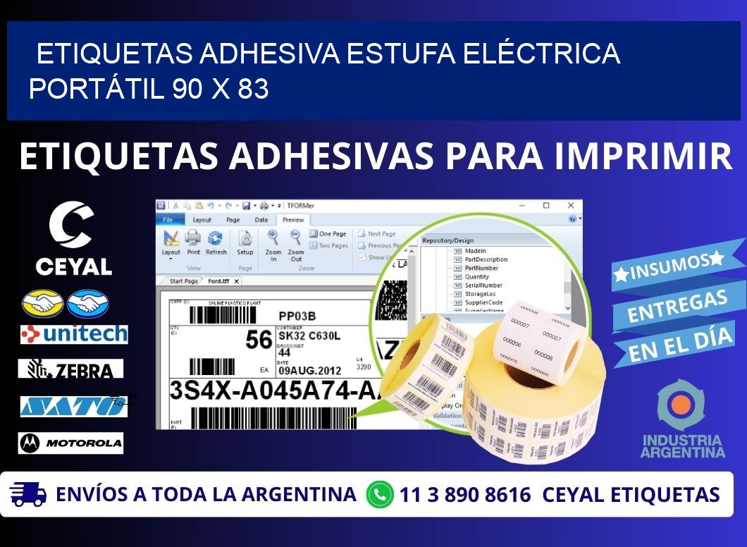 ETIQUETAS ADHESIVA ESTUFA ELÉCTRICA PORTÁTIL 90 x 83