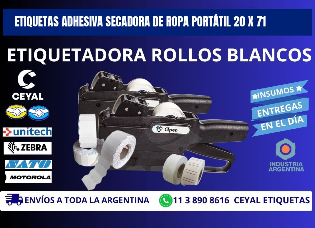 ETIQUETAS ADHESIVA SECADORA DE ROPA PORTÁTIL 20 x 71