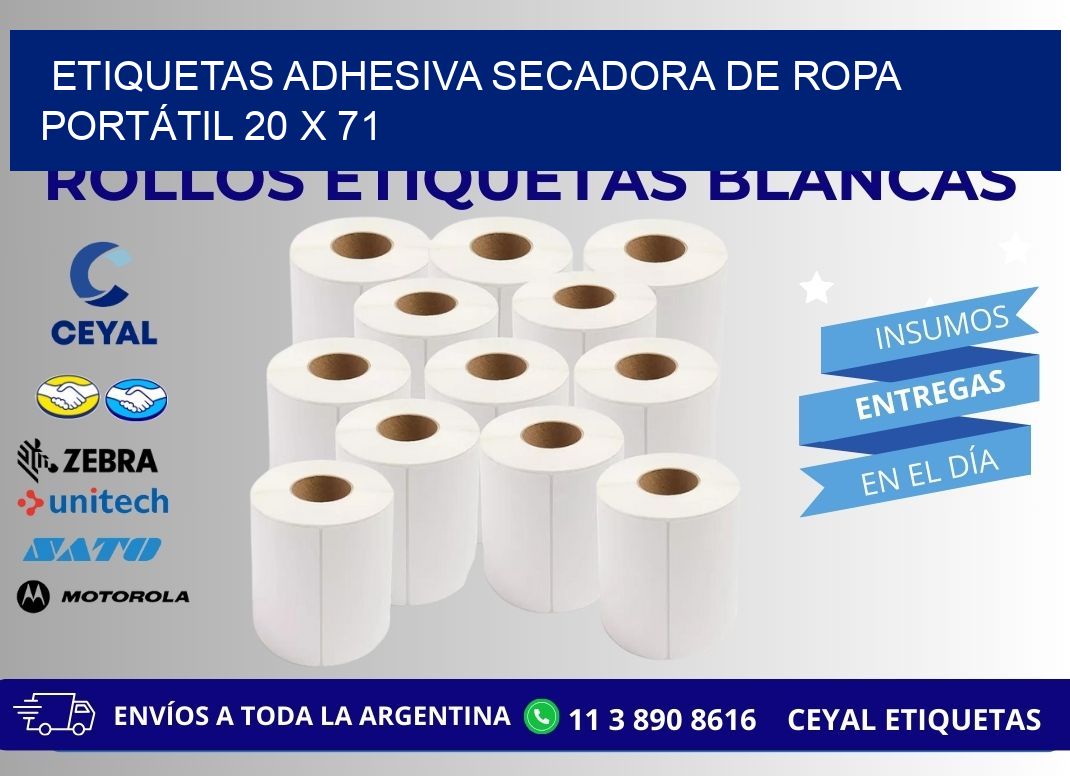 ETIQUETAS ADHESIVA SECADORA DE ROPA PORTÁTIL 20 x 71