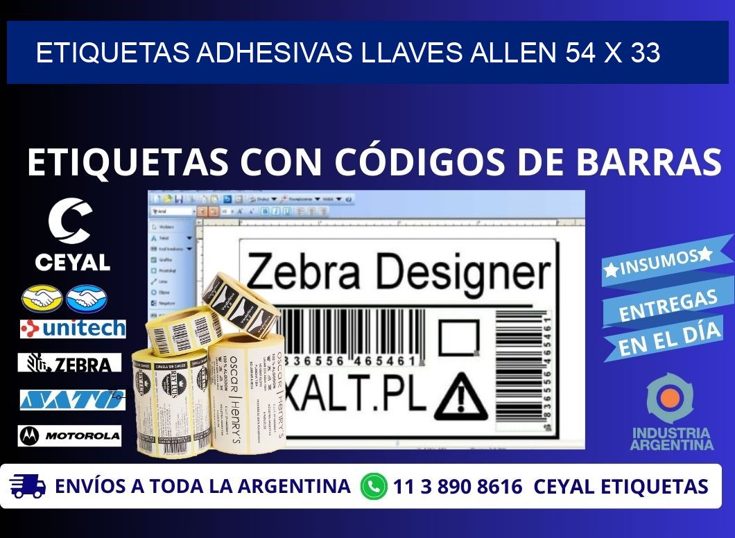 ETIQUETAS ADHESIVAS LLAVES ALLEN 54 x 33