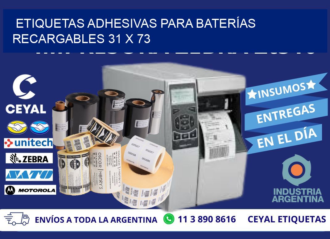 ETIQUETAS ADHESIVAS PARA BATERÍAS RECARGABLES 31 x 73