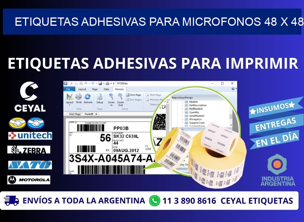 ETIQUETAS ADHESIVAS PARA MICROFONOS 48 x 48