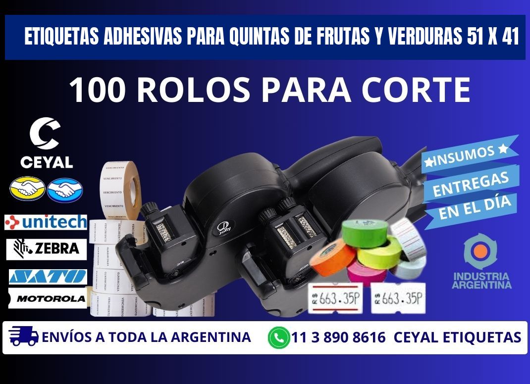 ETIQUETAS ADHESIVAS PARA QUINTAS DE FRUTAS Y VERDURAS 51 x 41