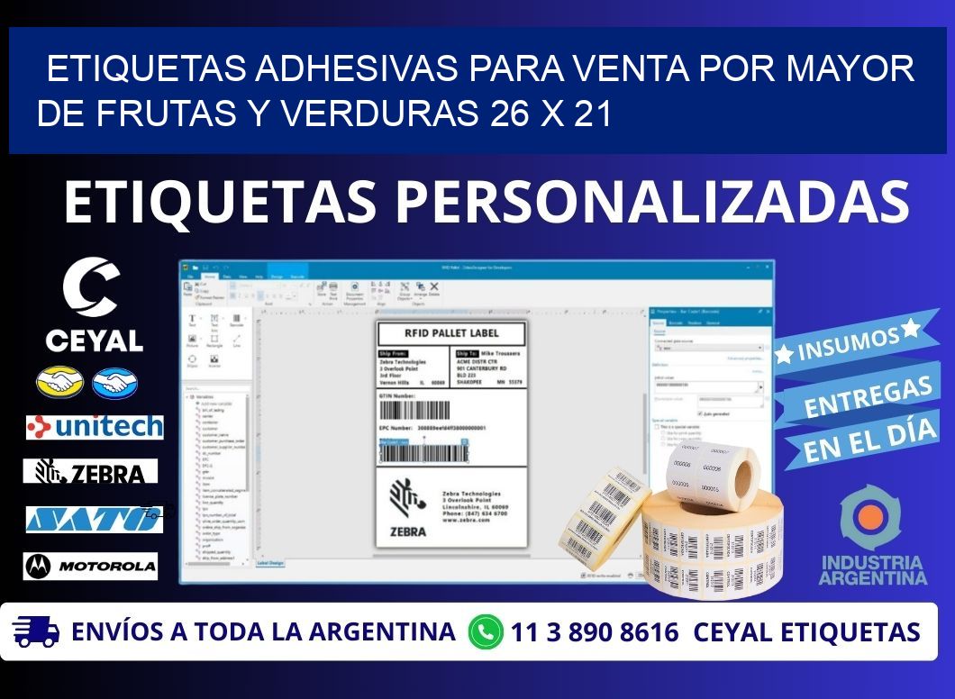 ETIQUETAS ADHESIVAS PARA VENTA POR MAYOR DE FRUTAS Y VERDURAS 26 x 21