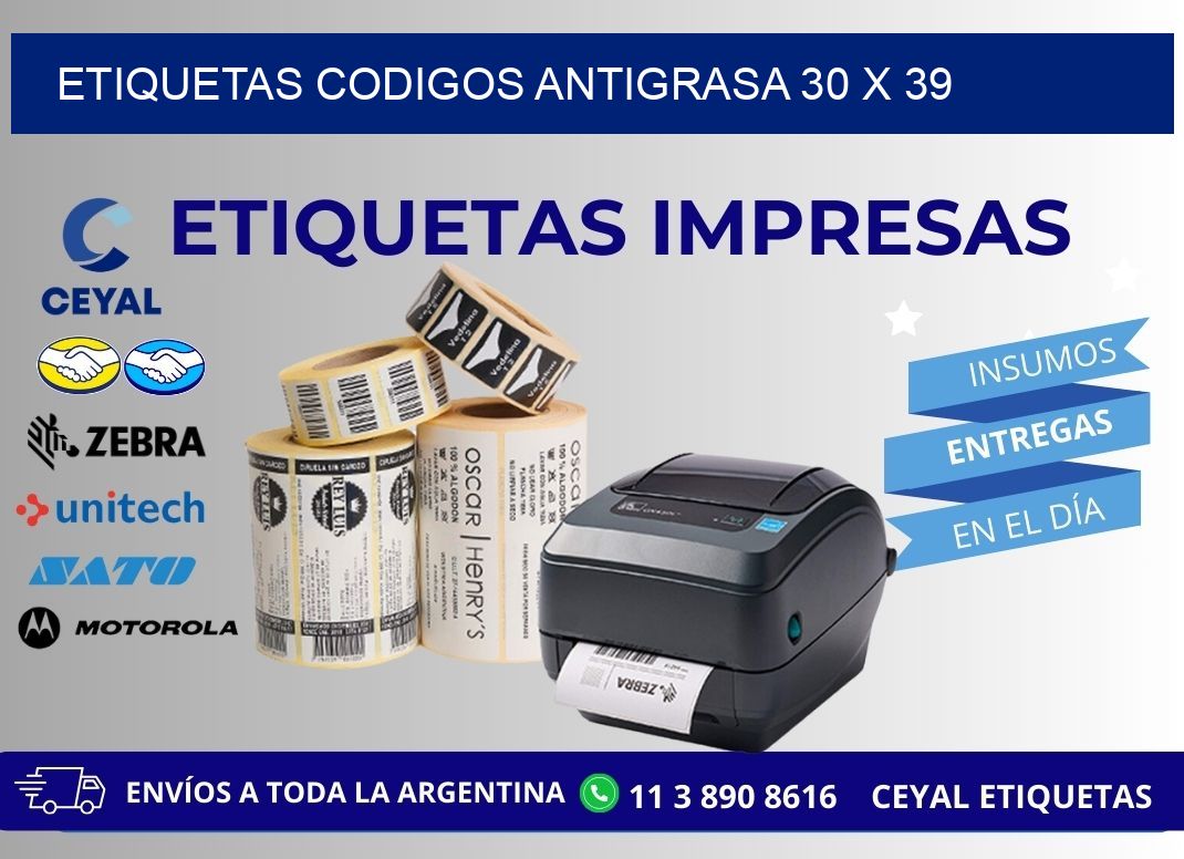 ETIQUETAS CODIGOS ANTIGRASA 30 x 39