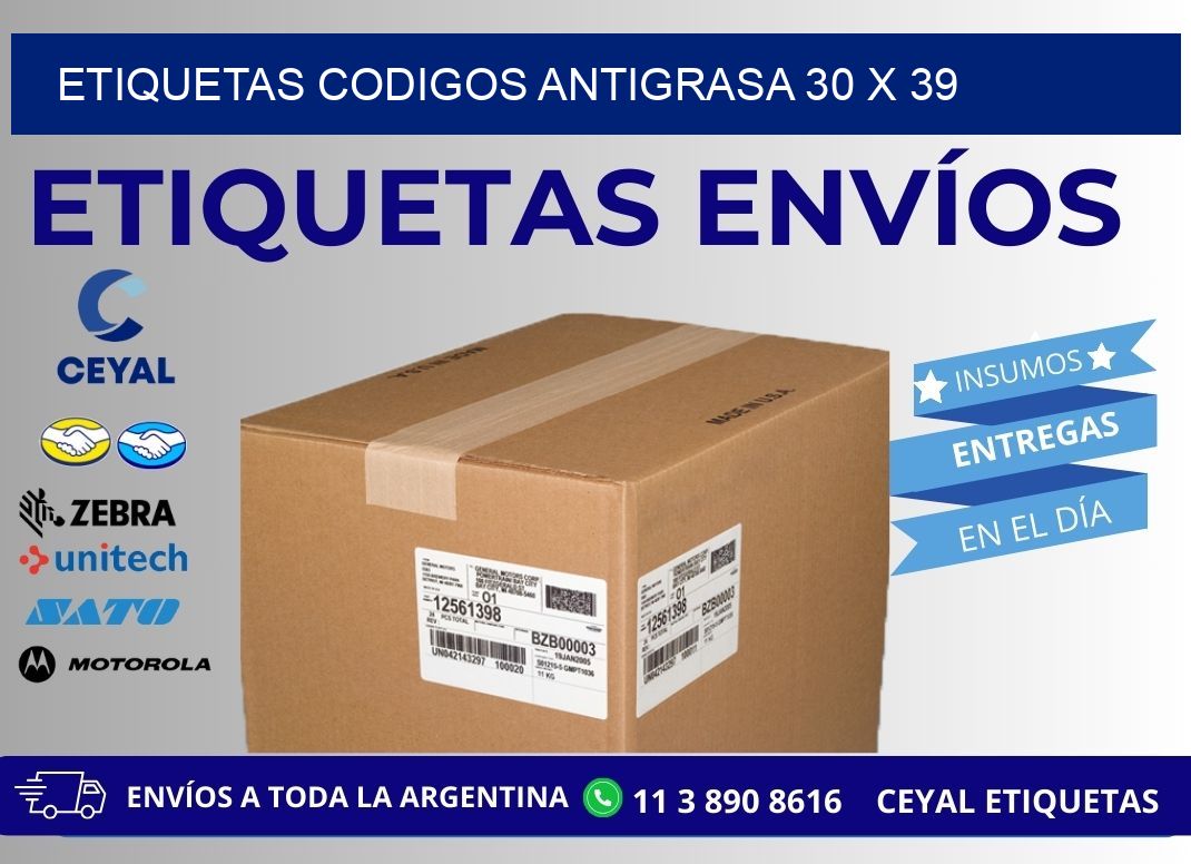 ETIQUETAS CODIGOS ANTIGRASA 30 x 39