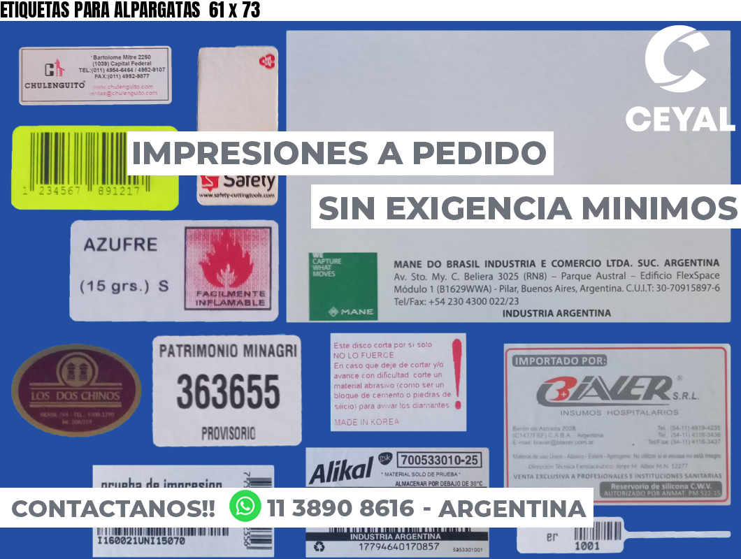 ETIQUETAS PARA ALPARGATAS  61 x 73