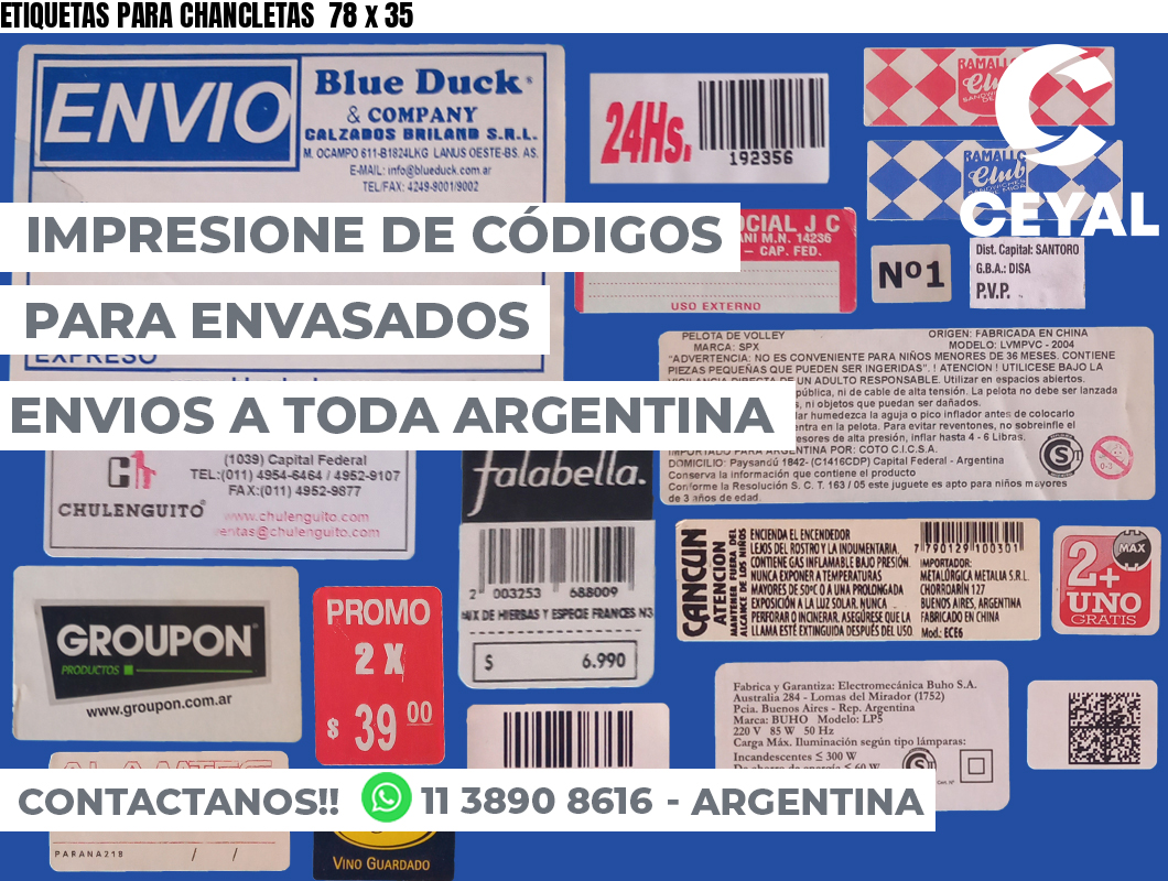 ETIQUETAS PARA CHANCLETAS  78 x 35
