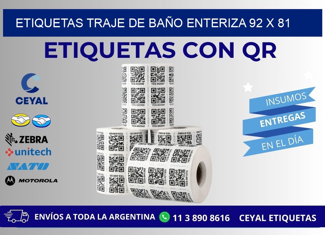 ETIQUETAS TRAJE DE BAÑO ENTERIZA 92 x 81