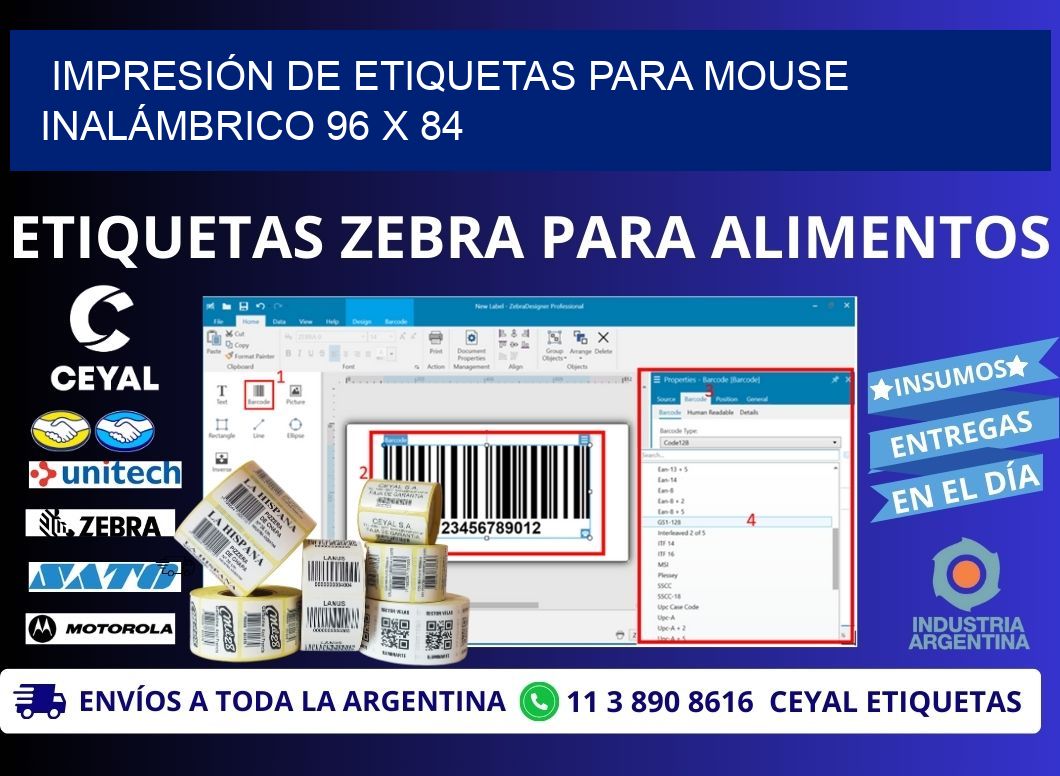 IMPRESIÓN DE ETIQUETAS PARA MOUSE INALÁMBRICO 96 x 84