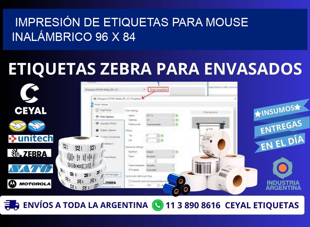 IMPRESIÓN DE ETIQUETAS PARA MOUSE INALÁMBRICO 96 x 84