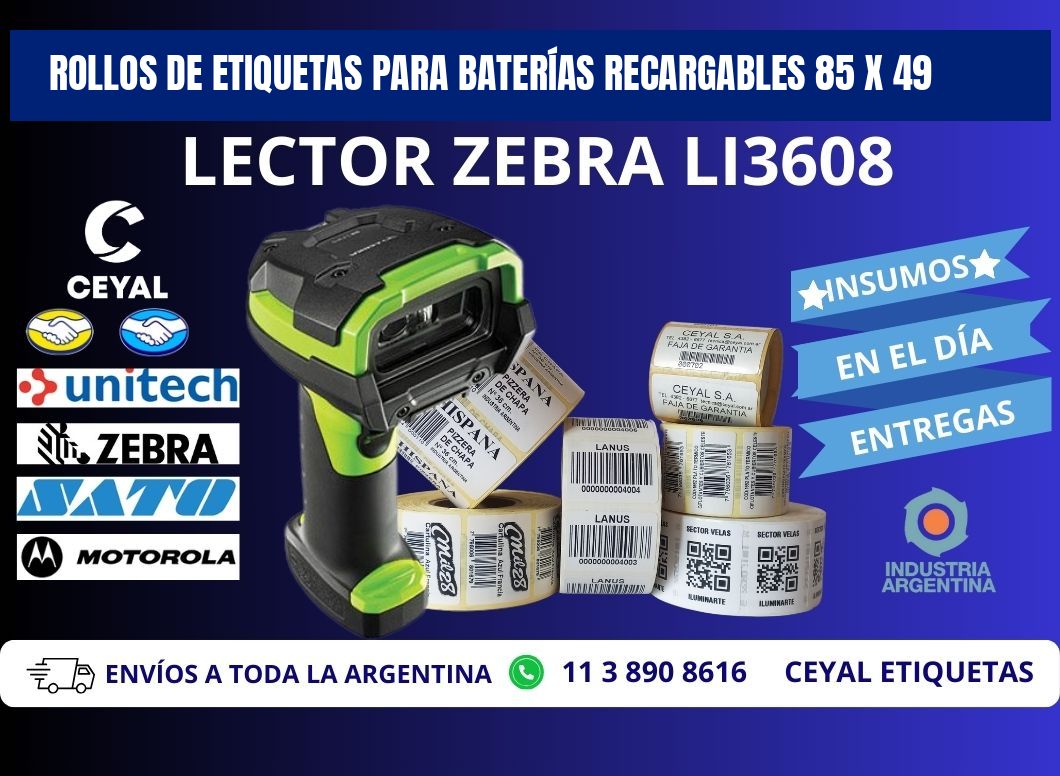 ROLLOS DE ETIQUETAS PARA BATERÍAS RECARGABLES 85 x 49