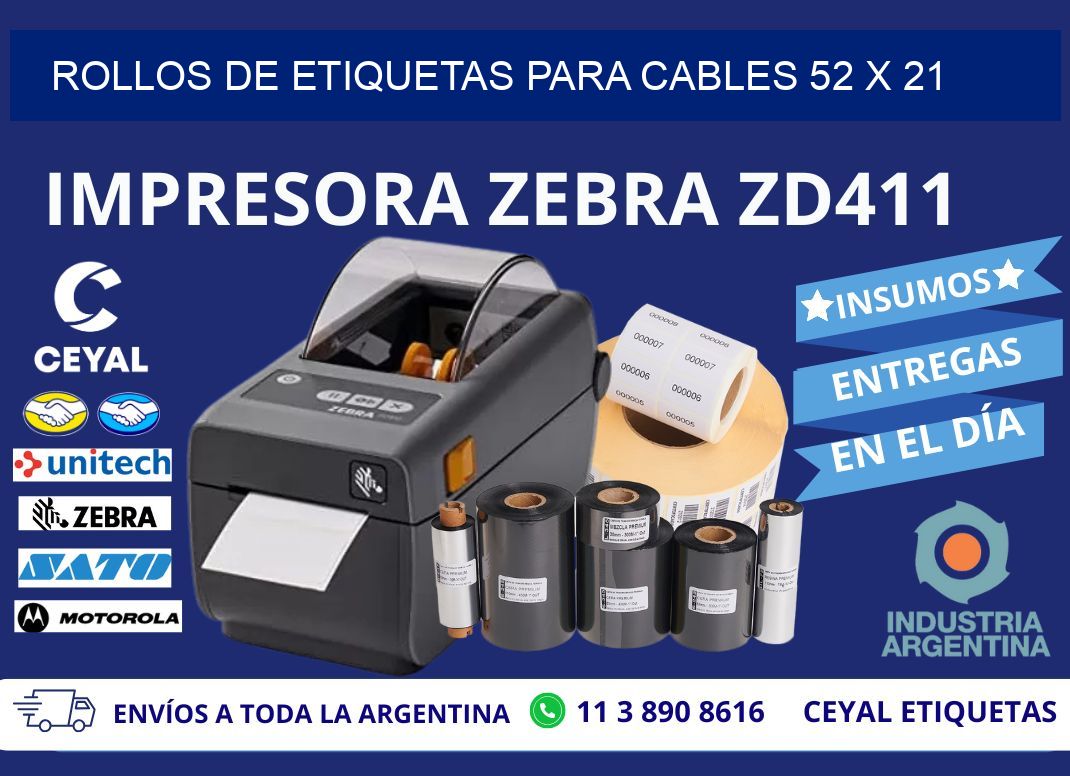 ROLLOS DE ETIQUETAS PARA CABLES 52 x 21