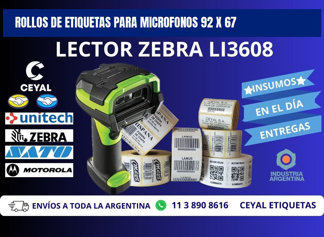 ROLLOS DE ETIQUETAS PARA MICROFONOS 92 x 67
