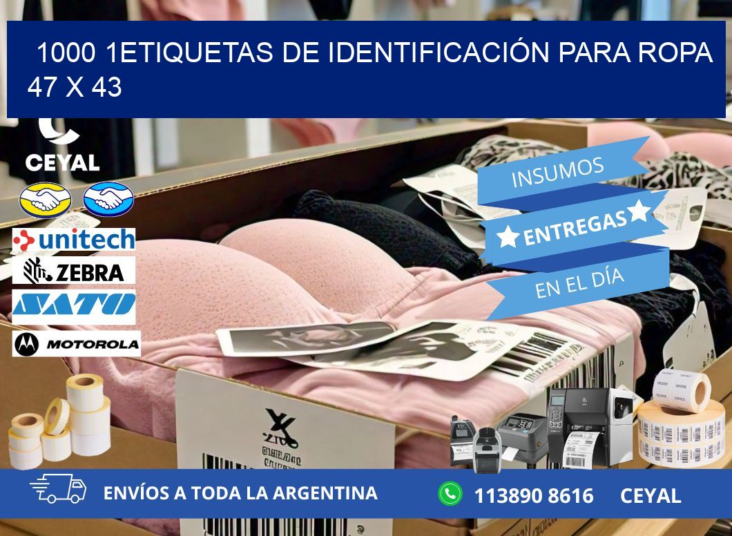 1000 1ETIQUETAS DE IDENTIFICACIÓN PARA ROPA 47 x 43