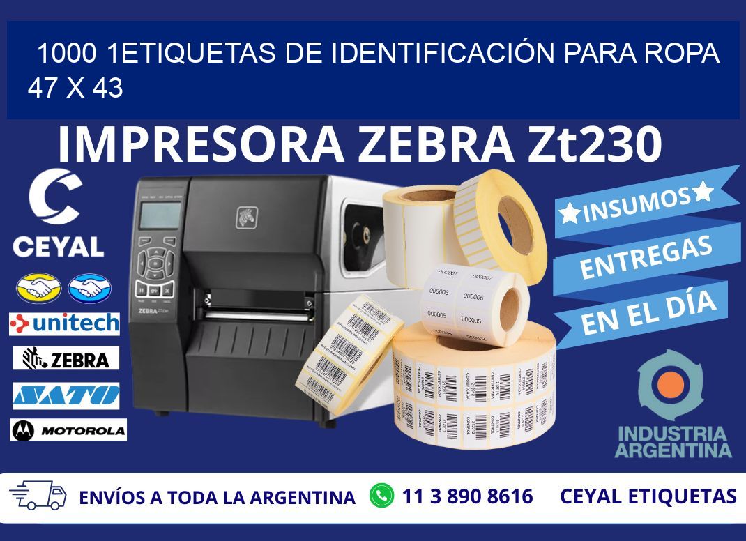 1000 1ETIQUETAS DE IDENTIFICACIÓN PARA ROPA 47 x 43