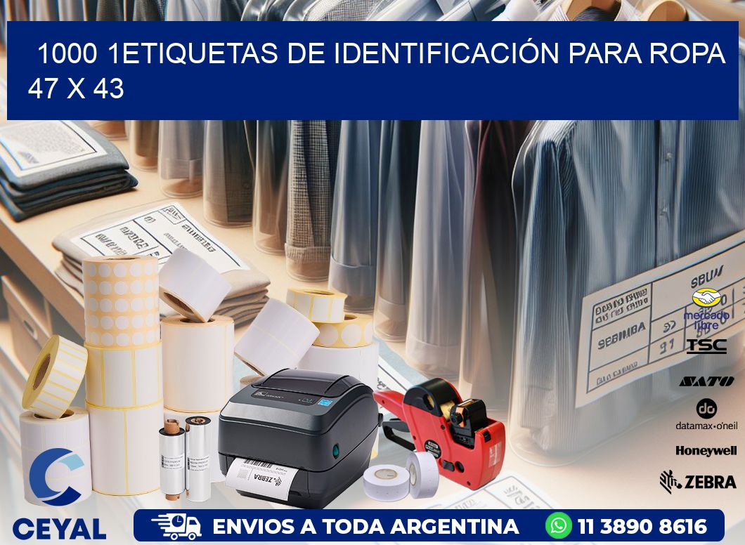 1000 1ETIQUETAS DE IDENTIFICACIÓN PARA ROPA 47 x 43