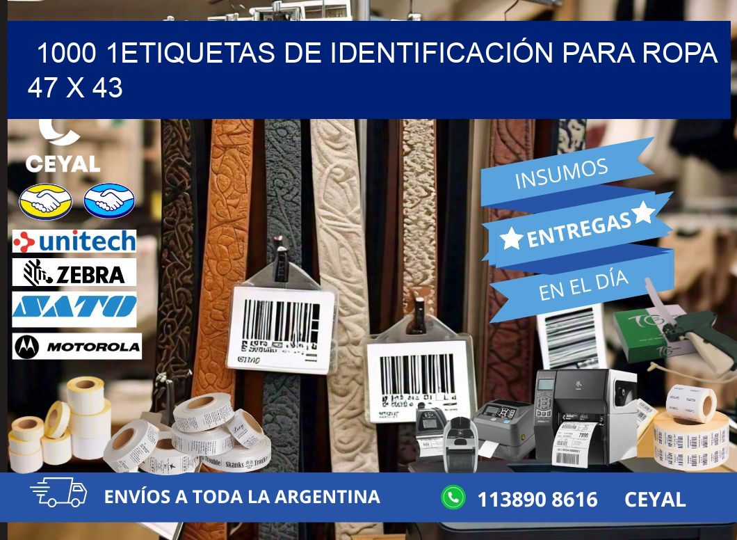 1000 1ETIQUETAS DE IDENTIFICACIÓN PARA ROPA 47 x 43