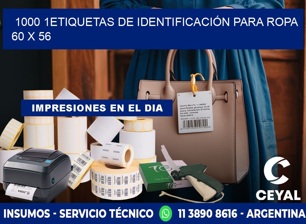 1000 1ETIQUETAS DE IDENTIFICACIÓN PARA ROPA 60 x 56