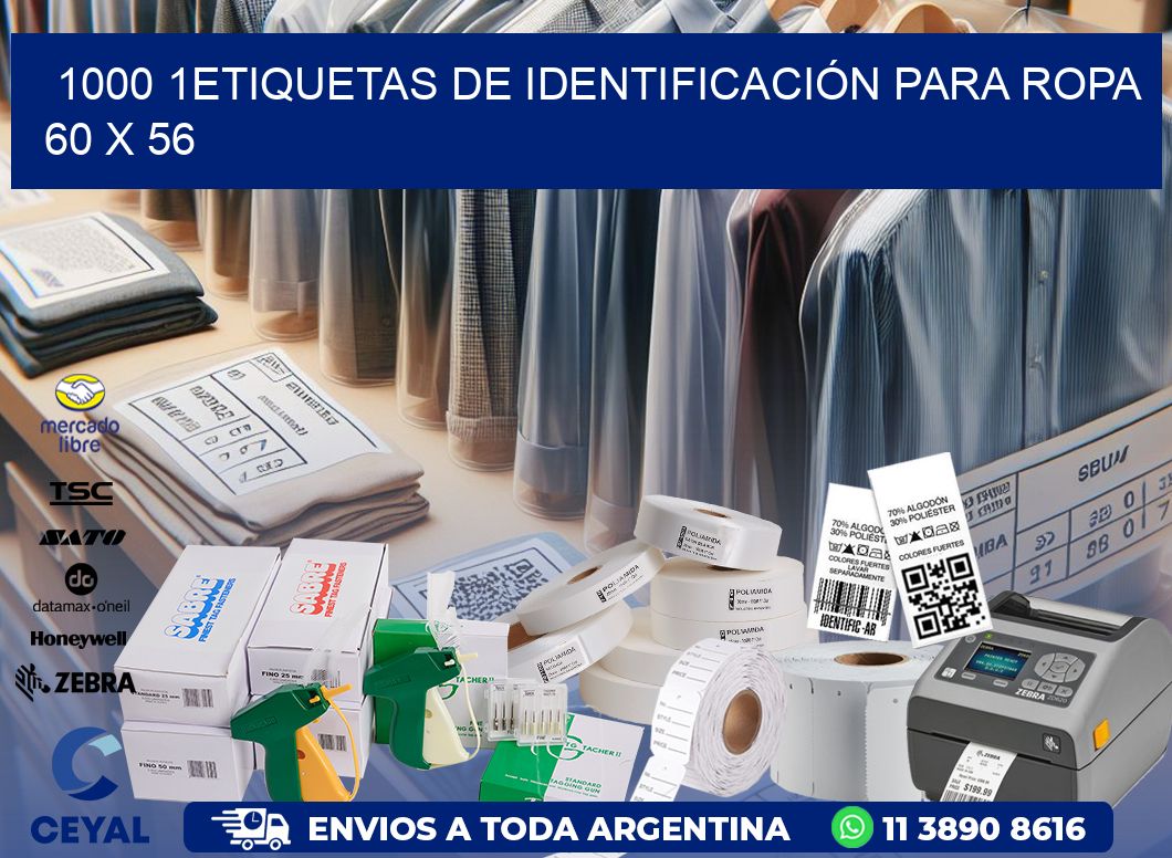 1000 1ETIQUETAS DE IDENTIFICACIÓN PARA ROPA 60 x 56