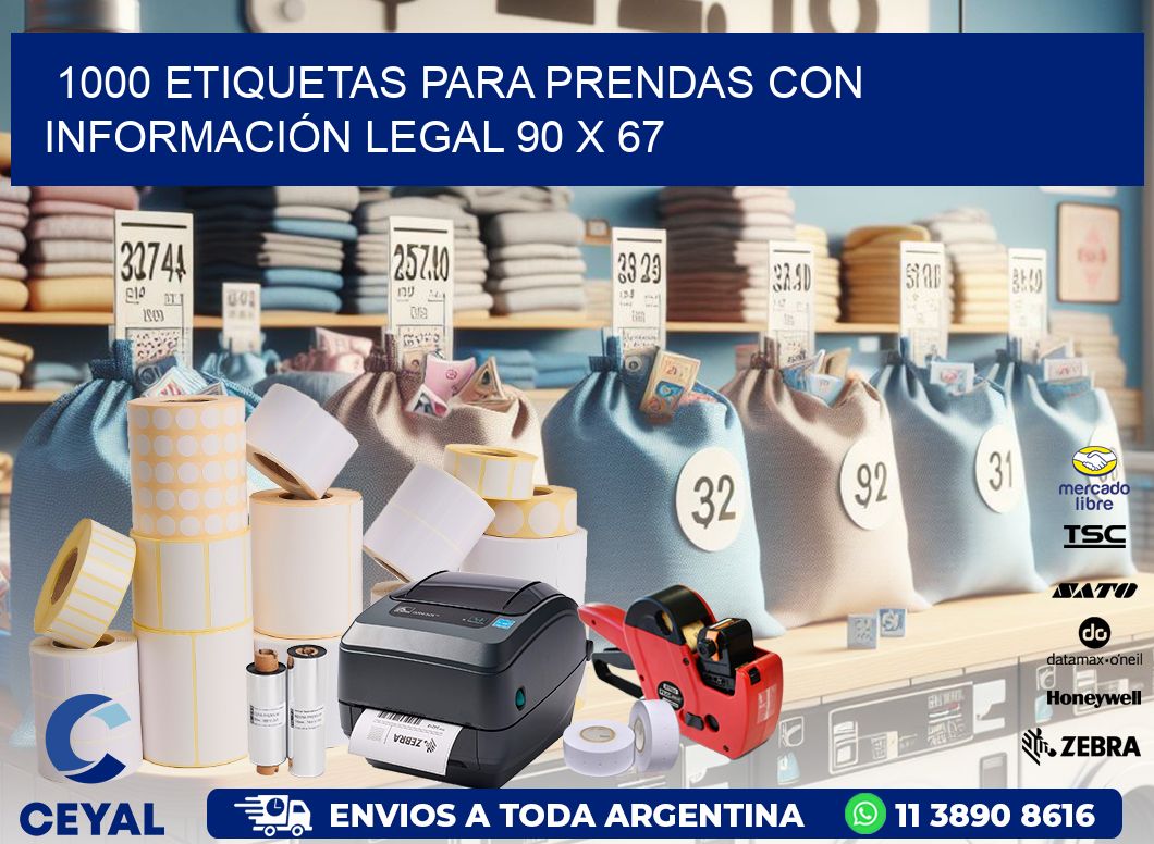 1000 ETIQUETAS PARA PRENDAS CON INFORMACIÓN LEGAL 90 x 67