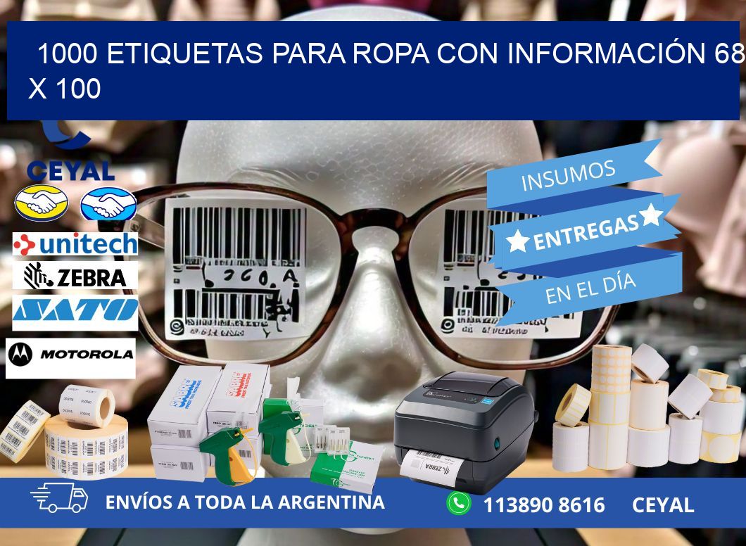 1000 ETIQUETAS PARA ROPA CON INFORMACIÓN 68 x 100