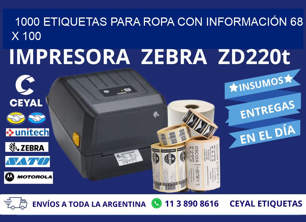 1000 ETIQUETAS PARA ROPA CON INFORMACIÓN 68 x 100