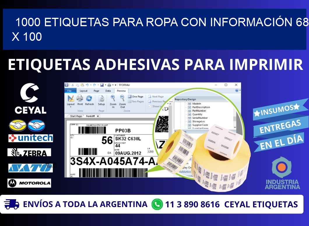 1000 ETIQUETAS PARA ROPA CON INFORMACIÓN 68 x 100