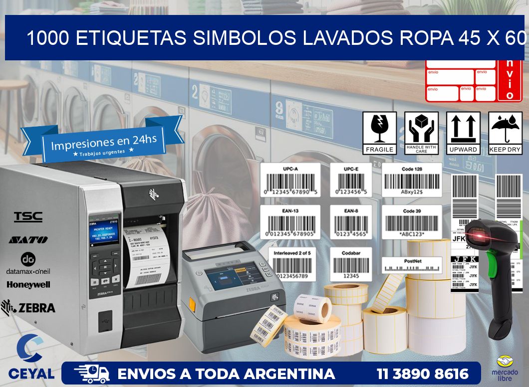 1000 ETIQUETAS SIMBOLOS LAVADOS ROPA 45 x 60