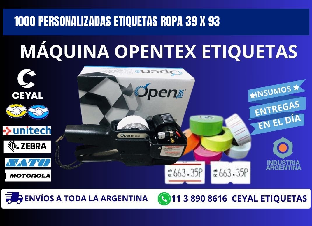 1000 PERSONALIZADAS ETIQUETAS ROPA 39 x 93