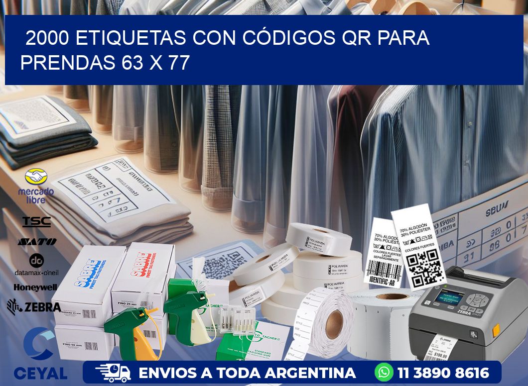 2000 ETIQUETAS CON CÓDIGOS QR PARA PRENDAS 63 x 77