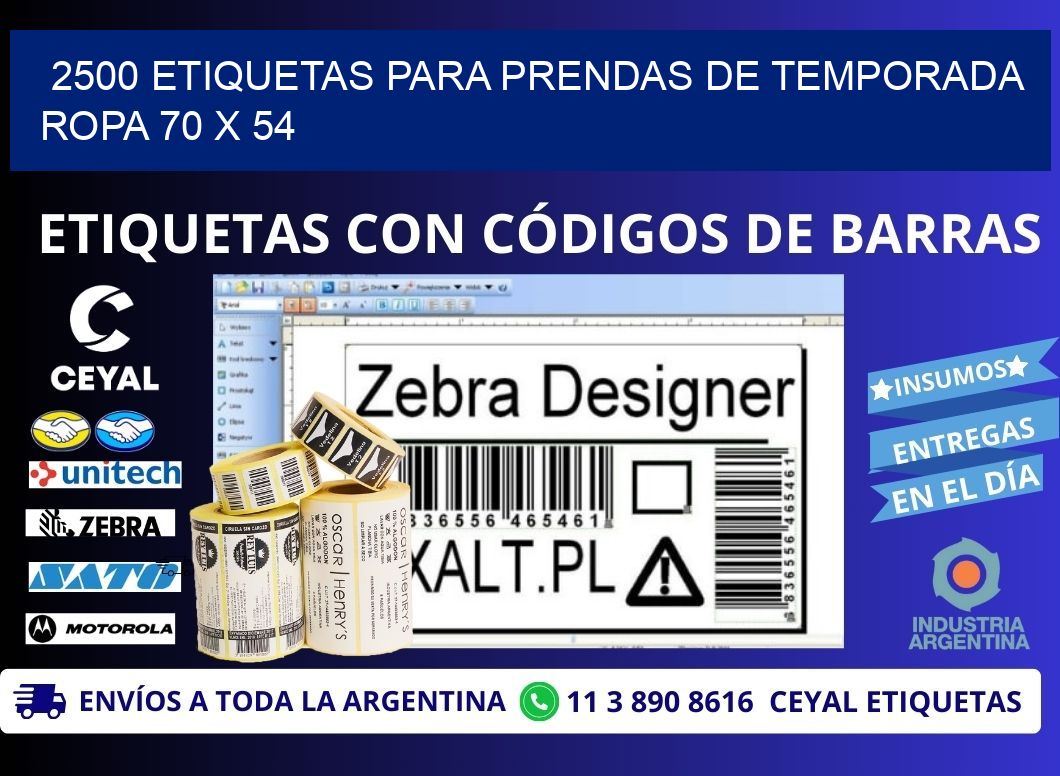 2500 ETIQUETAS PARA PRENDAS DE TEMPORADA ROPA 70 x 54