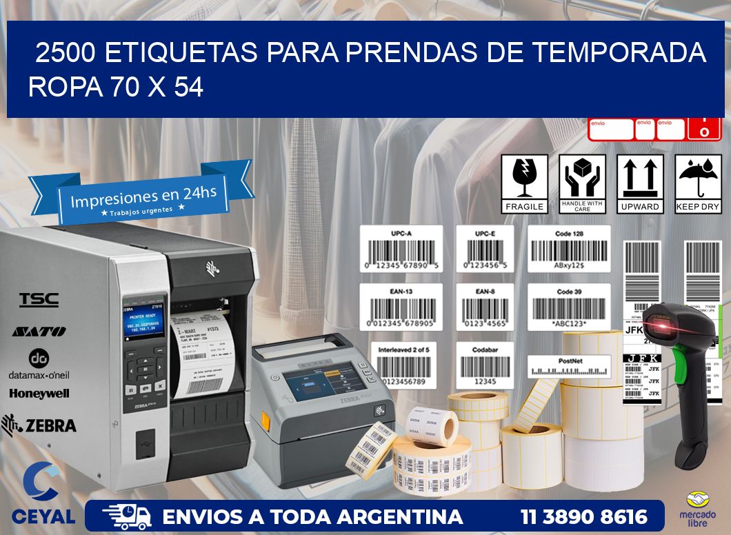 2500 ETIQUETAS PARA PRENDAS DE TEMPORADA ROPA 70 x 54